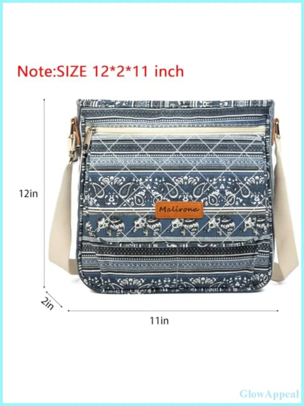 Floral Canvas Crossbody Bag Messenger Handbag Multi Pocket Travel Satchel Purse